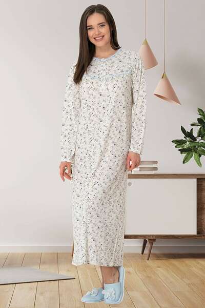 Çiçek Desenli Büyük Beden Sabahlıklı Gecelik Takımı
