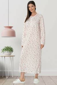 Çiçek Desenli Büyük Beden Sabahlıklı Gecelik Takımı - Thumbnail