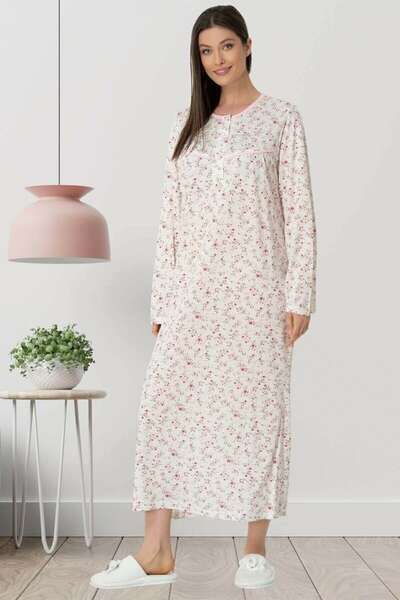 Çiçek Desenli Büyük Beden Sabahlıklı Gecelik Takımı