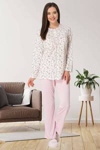 Çiçek Desenli Büyük Beden Sabahlıklı Pijama Takımı - Thumbnail