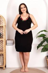 Lady - Çiçek Desenli Siyah Viskon Kumaş 2li Gecelik Sabahlık Takımı (1)