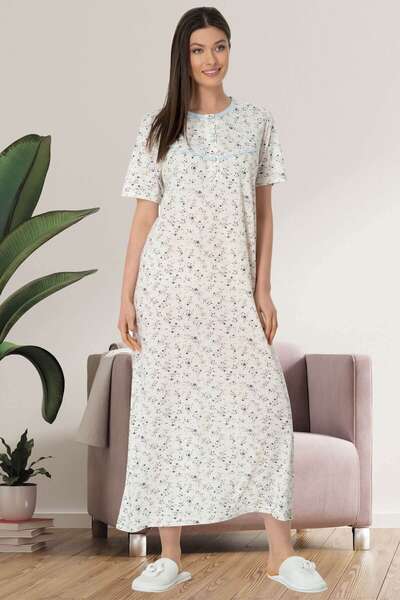 Çiçekli Büyük Beden Kısa Kollu Gecelik