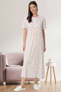 Çiçekli Büyük Beden Kısa Kollu Gecelik - Thumbnail