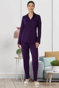 Dantelli Önden Düğmeli Pijama Takımı - Thumbnail