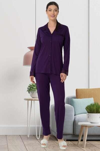 Dantelli Önden Düğmeli Pijama Takımı
