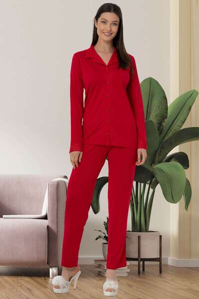 Dantelli Önden Düğmeli Pijama Takımı