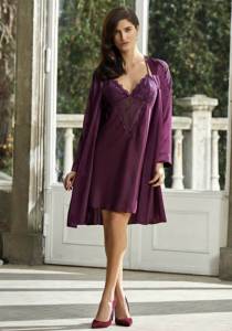 Dantelli Saten Gecelik ve Sabahlık Takım - Thumbnail