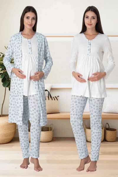 Desen Sabahlıklı Lohusa Pijama Takımı