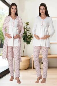 Desen Sabahlıklı Lohusa Pijama Takımı - Thumbnail