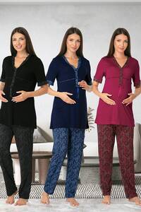 Effortt - Desenli Hamile Lohusa Pijama Takımı