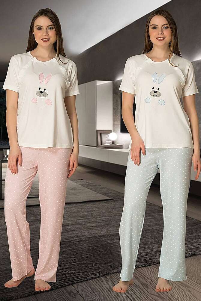 Pembe Pamuklu Hamile Lohusa Spor Pijama Takımı