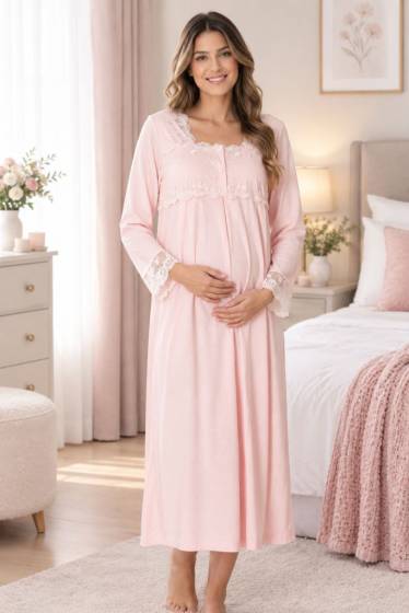Effortt - Pembe Hamile Lohusa Emzirme Özellikli Gecelik