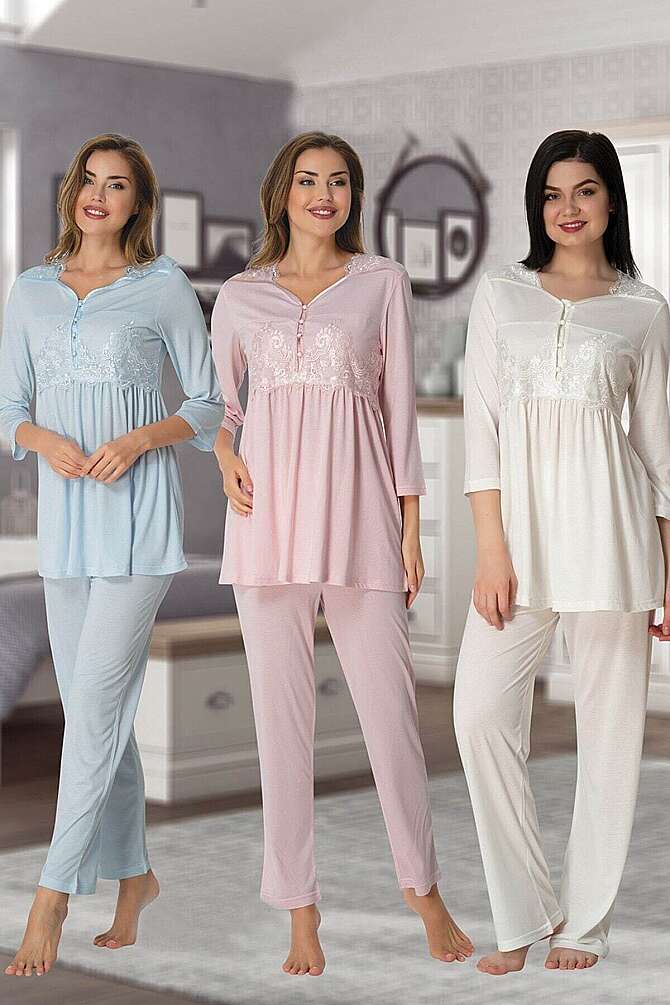 Ekru Emzirme Özellikli Hamile Lohusa Pijama Takımı
