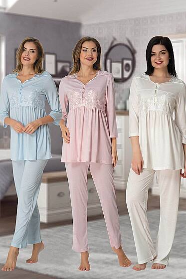 Effortt - Pembe Emzirme Özellikli Hamile Lohusa Pijama Takımı (1)