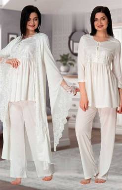 Effortt - Ekru Hamile Lohusa Sabahlıklı Pijama Takımı (1)