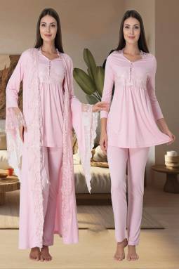 Effortt - Pembe Hamile Lohusa Sabahlıklı Pijama Takımı
