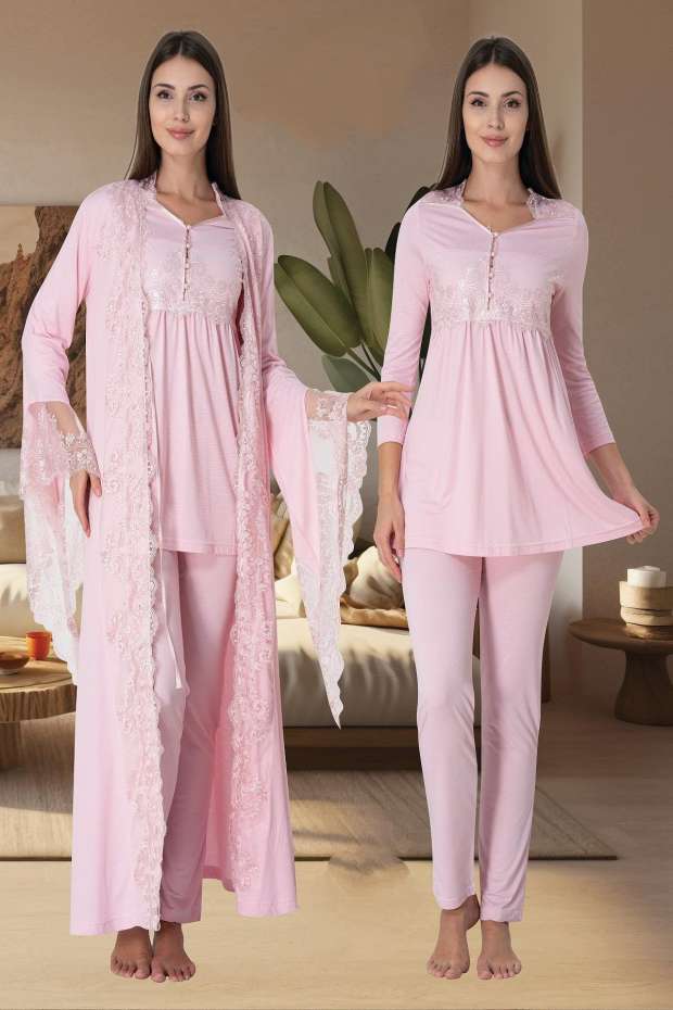 Pembe Hamile Lohusa Sabahlıklı Pijama Takımı