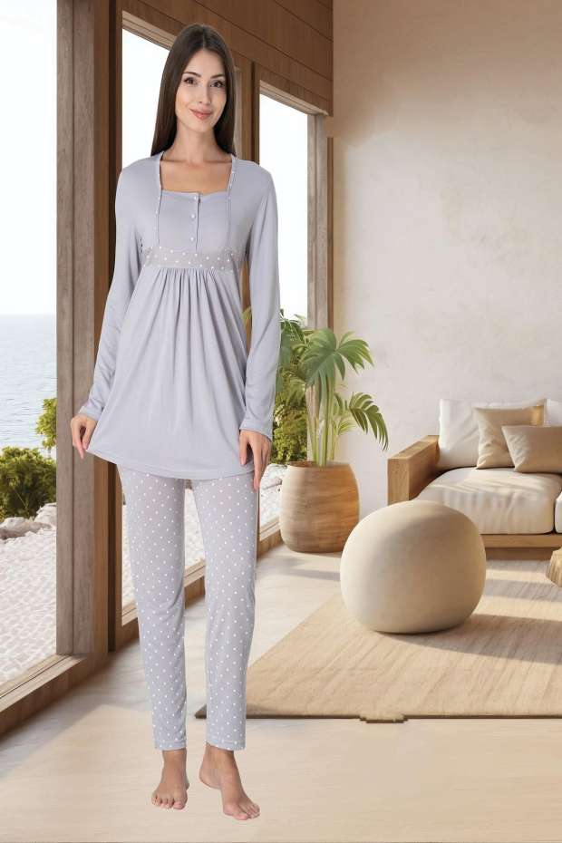 Gri Hamile Lohusa Pijama Takımı