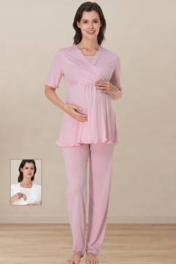 Effortt - Pembe Hamile Lohusa Emzirme Özellikli Pijama Takımı