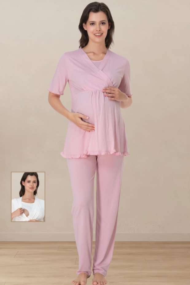 Pembe Hamile Lohusa Emzirme Özellikli Pijama Takımı