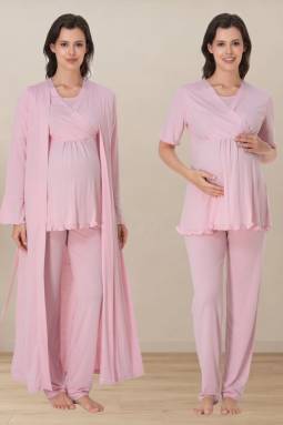 Effortt - Pembe Hamile Lohusa Sabahlıklı Pijama Takımı