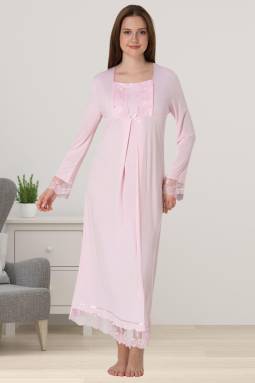 Effortt - Pembe Hamile Dantelli Lohusa Gecelik