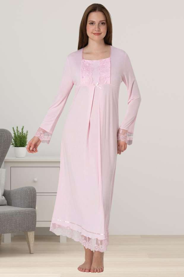 Effortt - Pembe Hamile Dantelli Lohusa Gecelik