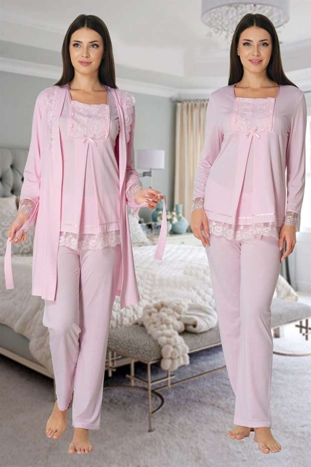Pembe Hamile Lohusa Sabahlıklı Pijama Takımı
