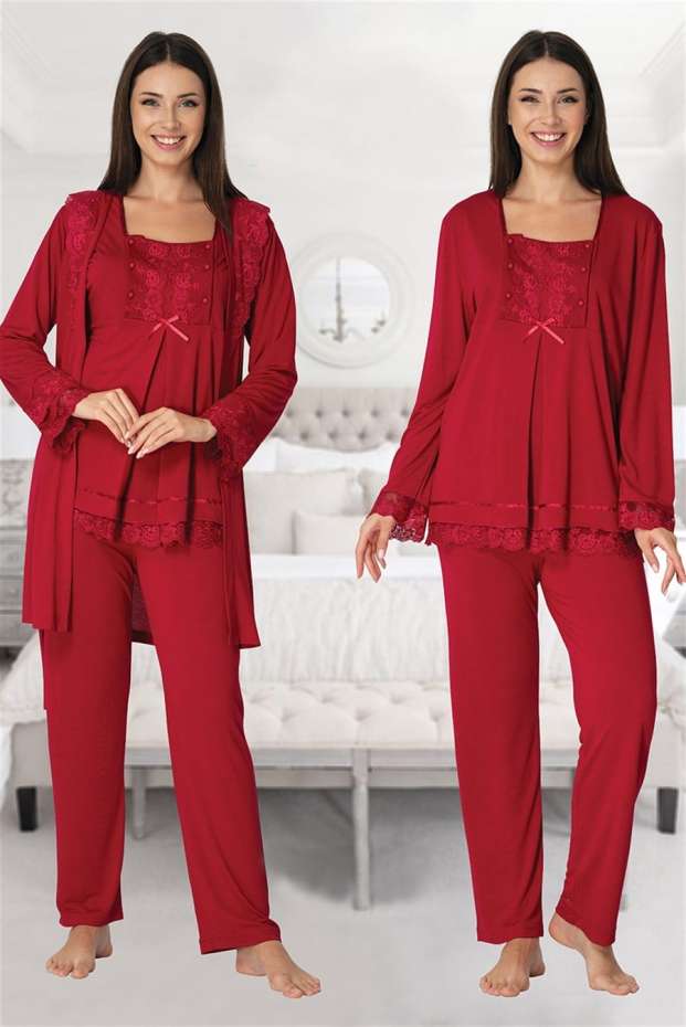Vişne Hamile Lohusa Sabahlıklı Pijama Takımı