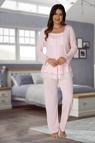 Effortt - Pembe Hamile Lohusa Ayarlanabilir Bel Pijama Takımı