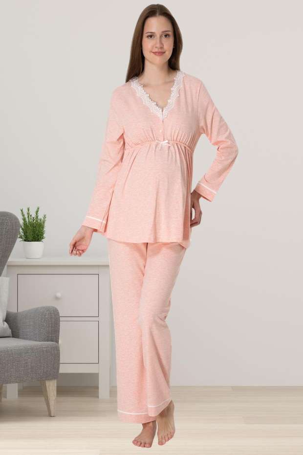 Somon Hamile Dantelli Lohusa Pijama Takımı