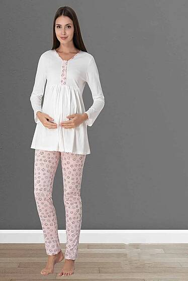 Effortt - Pembe Uzun Kollu Hamile Lohusa Pijama Takımı