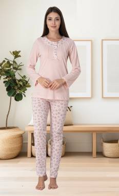 Effortt - Pembe Desenli Uzun Kollu Kadın Pijama Takımı