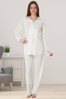 Effortt - Ekru Hamile Lohusa Pijama Takımı