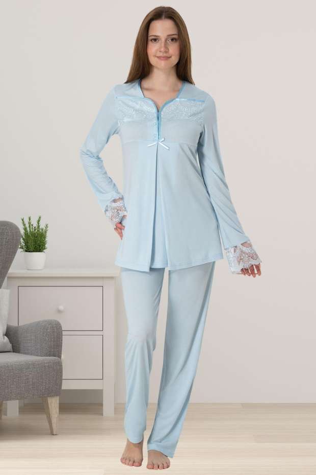 Mavi Hamile Lohusa Pijama Takımı
