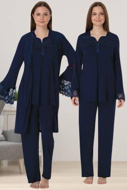 Effortt - Lacivert Hamile Lohusa Sabahlıklı Pijama Takımı
