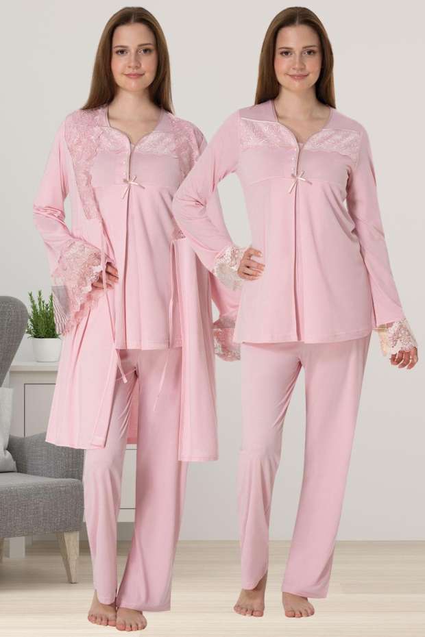 Pembe Hamile Lohusa Sabahlıklı Pijama Takımı