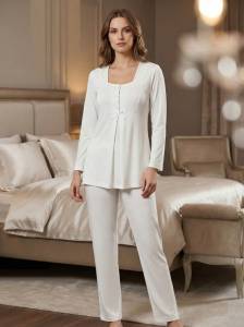 Effortt - Ekru Hamile Lohusa Pijama Takımı
