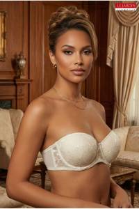 Le Jardin - Ekru Dantelli Straplez Push Up Destekli Sütyen