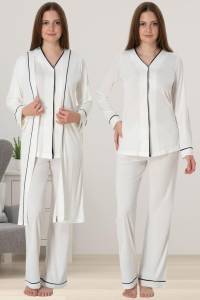 Effortt - Ekru Sabahlıklı Hamile Lohusa Pijama Takımı