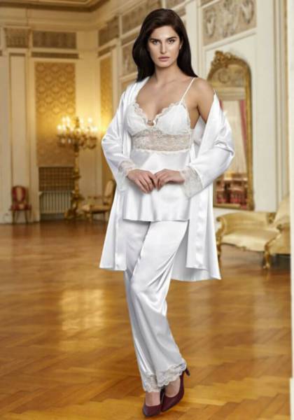 Saten Pijama ve Sabahlık Üçlü Takım
