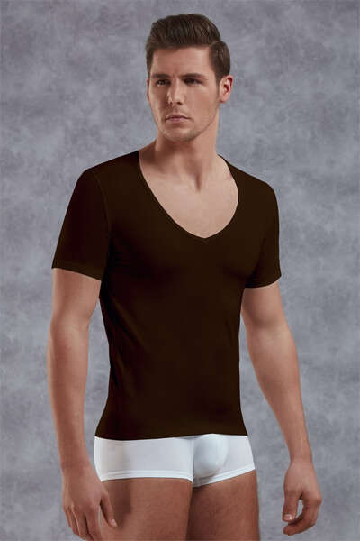 Erkek Modal Derin V Yaka Kısa Kol T Shirt