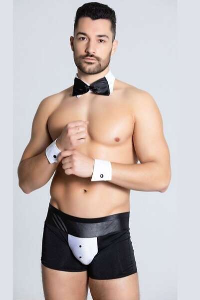 Erkek Siyah Fantazi Papyonlu Kostüm