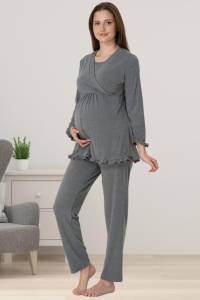 Effortt - Füme Gizli Emzirme Özellikli Hamile Lohusa Pijama Takımı