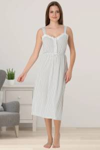 Effortt - Gri Çizgili Hamile Lohusa Gecelik