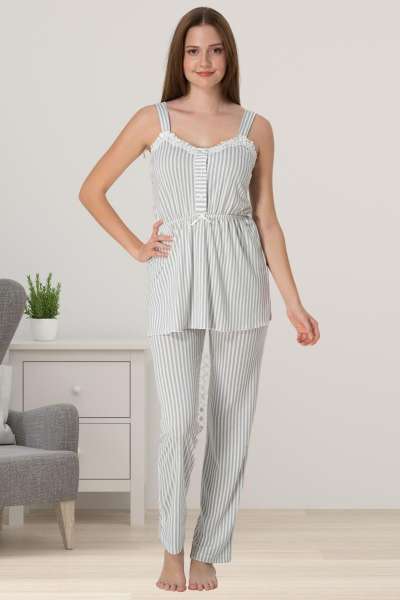 Gri Çizgili Hamile Lohusa Pijama Takımı