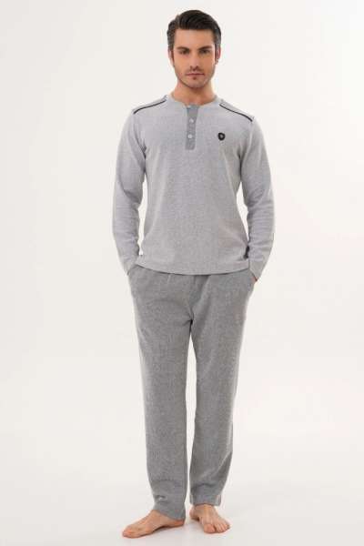 Mecit Pijama - Gri Selanik Kumaş Kışlık Erkek Pijama Takımı (1)