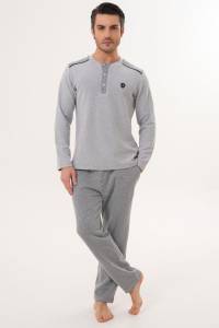 Gri Selanik Kumaş Kışlık Erkek Pijama Takımı - Thumbnail