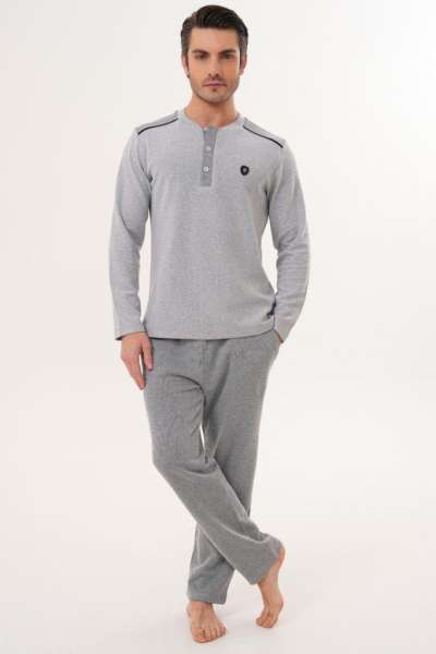 Gri Selanik Kumaş Kışlık Erkek Pijama Takımı