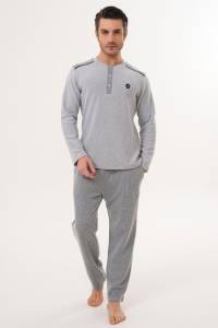 Gri Selanik Kumaş Kışlık Erkek Pijama Takımı - Thumbnail